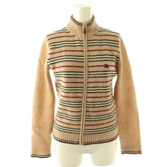 バーバリーブルーレーベル BURBERRY BLUE LABEL ボーダージップアップニット カーディガン 長袖 ウール M ベージュ マルチカラー /DO ■OS