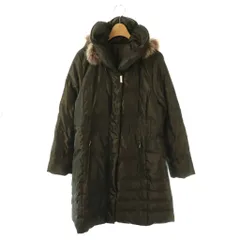 146 noa-ge ノアジェ ダウンコート 上着 ブルーフォックス  L カーキ グリーン 長袖 ファー付きフード ウエストシャーリング /OK ■OS ■GY35 