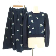 チェスティ Chesty デイジー刺繍 セットアップ 上下 スウェット カットソー 長袖 ロングスカート フレア 1 紺 /NR ■OS