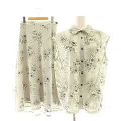 イエナ IENA ストライプフラワー セットアップ シャツ フレアスカート ロング 36 オフホワイト ブラック /DF ■OS