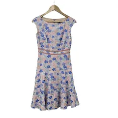 トッカ ワンピース サイズ0 XS レディース美品  - ライトピンク×ブルー×マルチ クルーネック/ノースリーブ/ロング/花柄/刺繍/フリル