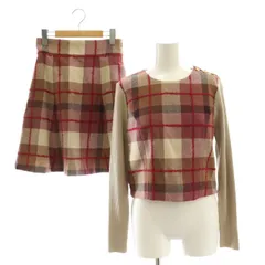 ブルーレーベルクレストブリッジ BLUE LABEL CRESTBRIDGE セットアップ クレストブリッジチェック ニット カットソー フレアスカート 36 ベージュ マルチカラー /DO ■OS
