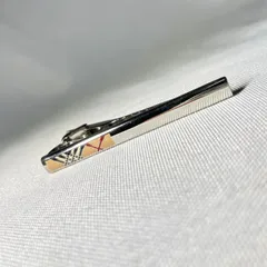 美品 [近年モデル] Burberry バーバリー チェックライン クロームメタリックシルバー ネクタイピン タイピン タイバー メンズ