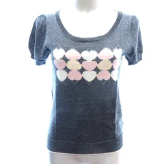 ペイトンプレイス PEYTON PLACE ニット セーター パイピング ハート柄 アーガイル柄 半袖 M グレー /AU