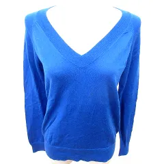 ナチュラルビューティーベーシック NATURAL BEAUTY BASIC ニット カットソー Vネック 長袖 ウール M 青 ブルー /RT
