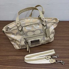 (b) COACH コーチ ポピー Poppy ハンド ショルダー バッグ シグネチャー柄 ラメ キャンバス ベージュ クリーム ゴールド シャンパンゴールド レザータグ 2WAY仕様/2903