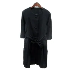 ルージュフォンセ Rouge Fonce ノーカラーコート ロング シングル 総裏地 カシミヤ 36 S 黒 ブラック /MN