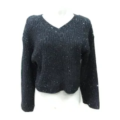 ミスティウーマン mysty woman ニット セーター リブ 長袖 スパンコール F 黒 ブラック /YI