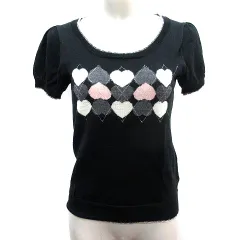 ペイトンプレイス PEYTON PLACE ニット セーター パイピング ハート柄 アーガイル柄 半袖 M 黒 ブラック /AU