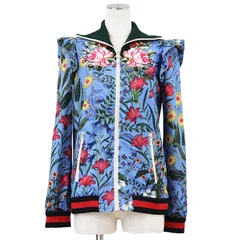 【極美品】GUCCI グッチ ブルゾン サイズ M レディース ジップアップ スパンコール フローラル 花柄 エンブロイダリー 刺繍 フリル コットン混 シェリーライン ウェブストライプ アウター マルチカラー イタリア製のサムネイル