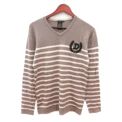 ダブルスタンダードクロージングヒム D/him. ニット カットソー Vネック ボーダー 長袖 ビーズ 46 S ベージュ /MN