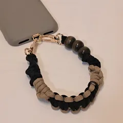 ハンドストラップ スマホ パラコード ブラック×ベージュ