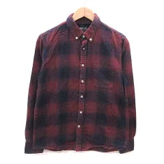 ビームスハート BEAMS HEART ボタンダウンシャツ チェック 長袖 M 赤 ボルドー  紺 ネイビー /MS