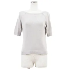 SALE【極美品】FOXEY NEW YORK フォクシー ニューヨーク ニット 半袖 サイズ 38 レディース 34686 COLLECTION ミドルゲージ ラウンドネック ショートスリーブ コットンアクリル トップス グレージュ 灰色 日本製のサムネイル