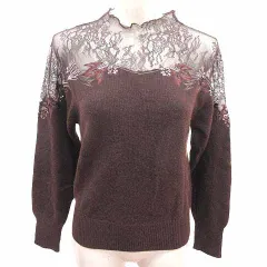 スナイデル SNIDEL ニット セーター 切替 レース ビジュー 長袖 アンゴラ混 F 茶 ブラウン /YK