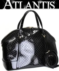 美品 グッチ GUCCI マイクログッチ シマ ハンドバッグ 2WAYバッグ パテント 黒 309614 【74110】