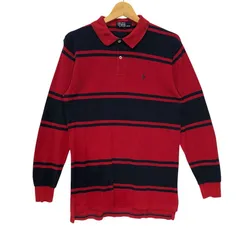 90's vintage 90年代ヴィンテージ Polo by Ralph Lauren ポロバイラルフローレン 長袖 ポロシャツ ボーダー ポニー刺繡 コロンビア製 Lサイズ レッド ネイビー