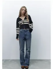 ZARA ストライプ ジップアップ カーディガン