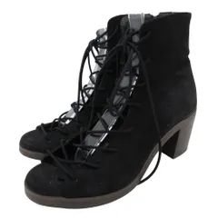 スナイデル SNIDEL 16SS ショートブーツ レースアップ スエード オープントゥ M 黒 ブラック ■TC