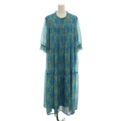 スーナウーナ Sunauna ワンピース ロング丈 40 青 ブルー 総柄 フリルネック 七分袖 /LP