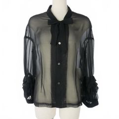 コムデギャルソンコムデギャルソン COMME des GARCONS COMME des GARCONS シアーブラウス シャツ リボン フリル 無地 七分袖 Sサイズ ブラック 黒 RE-B018 AD2019