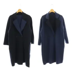 ピーエスポールスミス PS Paul Smith ウール混 リバーシブル ニットコート ロング ダブル S ネイビー /HK ■OS