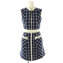 ローブドフルール ROBE de FLEURS フロントジッパー×チェックツイードミニキャバドレス ワンピース ミニ XS 青 ブルー /AT ■OS