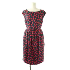 ミュベール muveil さくらんぼ柄ノースリーブワンピース 膝丈 38 ネイビー レッド グリーン /DO ■OS