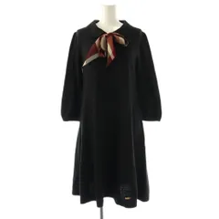 ブルーレーベルクレストブリッジ BLUE LABEL CRESTBRIDGE ニットワンピース リボン パフスリーブ 38 ブラック /CX ■OS