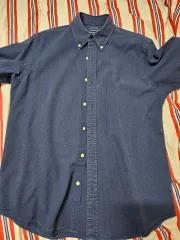 ポロ ラルフローレン シアサッカー ネイビー 半袖シャツ M