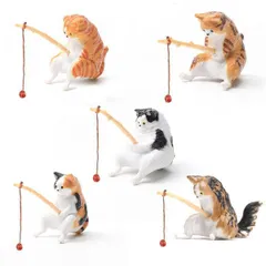 SALUDABLE 釣り猫 ミニチュア インテリア 雑貨 猫 置物 フィギュア 釣り おもちゃ 水槽 (Bタイプ 5個セット) [Bタイプ 5個セット]のサムネイル