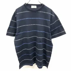 【中古】[印象BC] クロコダイル Crocodile Tシャツ プルオーバー カットソー 英字とボーダー 丸首 クルーネック 半袖 綿100% M ネイビー 紺 メンズ 男性