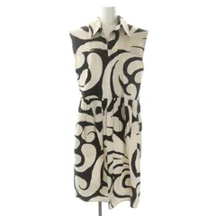 マルニ MARNI 総柄 フレンチスリーブ ワンピース ロング ミモレ丈 バックボタン 38 アイボリー 黒 ブラック /MI ■OS