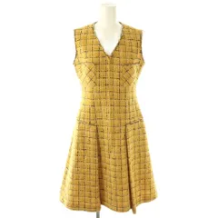 ルネ Rene TISSUE ジップアップ ツイードワンピース 膝丈 ノースリーブ 34 マスタード /HK ■OS