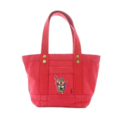 ポロ ラルフローレン POLO RALPH LAUREN ポロベア キャンバス ミニ トートバッグ ハンドバッグ 赤 レッド ポロベアデザイン ロゴ刺繍 リベット留めハンドル /RI ■OS