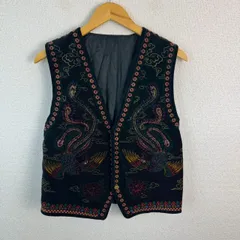 ベスト 総柄 刺繍 ブラック メンズ 古着 レトロ アメカジ