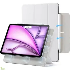 ホワイト ESR iPad Air 13インチ ケース M4/M3/M2（2026/2025/2024）iPad Pro 12.9 第6/5/4世代（2022/2021/2020）対応 マグネット吸着 三つ折りスタンド スリム設計 Pencil Pro/USB