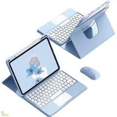 ブルー マウス付き iPad Air 13インチ2026年M4/2025年M3/ 2024年M2 対応キーボードケース 縦&横両用 タッチパッド搭載 iPad Pro12.9インチ第6 5 4 3世代 Bluetoothキーボードケース 360°回 背面カバー