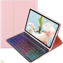 iPad Air 13インチ M4/M3/M2用の キーボードケース レインボーバックライト付き iPad Pro 12.9 第6/5/4/3世代用の キーボード付きケース お洒落 可愛い マグネット分離式 学生 ビジネス,ピンク+黒