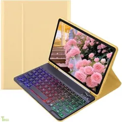 iPad Air 13インチ M4/M3/M2用の キーボードケース レインボーバックライト付き iPad Pro 12.9 第6/5/4/3世代用の キーボード付きケース お洒落 可愛い マグネット分離式 学生 ビジネス,黄色+黒
