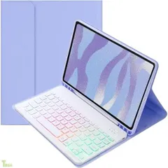 iPad Air 13インチ M4/M3/M2用の キーボードケース レインボーバックライト付き iPad Pro 12.9 第6/5/4/3世代用の キーボード付きケース お洒落 可愛い マグネット分離式 学生 ビジネス,紫+白