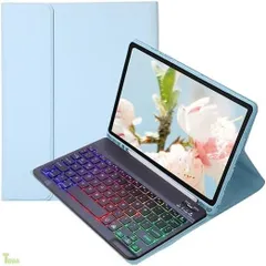 iPad Air 13インチ M4/M3/M2用の キーボードケース レインボーバックライト付き iPad Pro 12.9 第6/5/4/3世代用の キーボード付きケース お洒落 可愛い マグネット分離式 学生 ビジネス,薄ブルー+黒