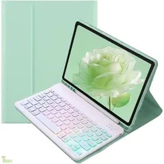 iPad Air 13インチ M4/M3/M2用の キーボードケース レインボーバックライト付き iPad Pro 12.9 第6/5/4/3世代用の キーボード付きケース お洒落 可愛い マグネット分離式 学生 ビジネス,ミント+白