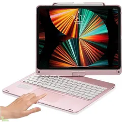 360度回転 iPad Air 13インチ (M4/M3/M2)用の キーボード タッチパッド搭載 iPad Pro 12.9インチ 第6/5/4/3世代用の キーボードケース 一体型 バックライト 折り畳み カバー トラックパッド Apple (ローズ金)