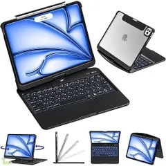 2025新登場 iPad Pro 12.9インチ対応 日本語配列キーボードケース 遅延なし・高精度 360度回転式 バックライト・ペンホルダー搭載 マジックキーボード iPad Pro 12.9インチ（第3/4/5/6世代）＆ iPad Air 2024）対応