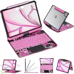 ピンク 2025新登場 iPad Air 13インチ（M3 2025 / M2 2024）対応 日本語配列キーボードケース マジックキーボード 360度回転式 遅延なし・高精度 バックライト・ペンホルダー搭載 iPad Pro 12.9インチ（第3/4/ ネオ