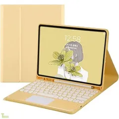 イエロー iPad Air 13インチ (M2) (M3)キーボードケース iPad Pro12.9 第3/4/5/6世代兼用bluetoothキーボード付きケース タッチパッド搭載 丸型キー apple pencil収納 分離式 全面保護