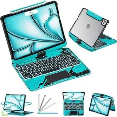 ブルー 2025新登場 iPad Air 13インチ（M3 2025 / M2 2024）対応 日本語配列キーボードケース マジックキーボード 360度回転式 遅延なし・高精度 バックライト・ペンホルダー搭載 iPad Pro 12.9インチ（第3/4 オーロ