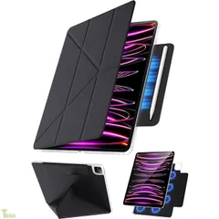 【360°全面保護・Y字スタンド】Tekka iPad Air 13インチ ケース (M2/M3/M4・2024/2025/2026) iPad Pro 12.9インチ 専用カバー 第6/5/4世代（2022/2021/2020 マグネット吸着 (ブラック)