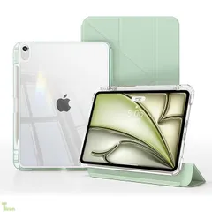 Y 折りたたみケース iPad Air 13インチ M4/M3/M2 2026/2025/2024 ケース/iPad Pro 12.9インチ 第6/5/4世代 2022/2021/2020 用、ペンシルホルダー、横置＆縦置スタンド機能、タブレットカバー、軽 緑